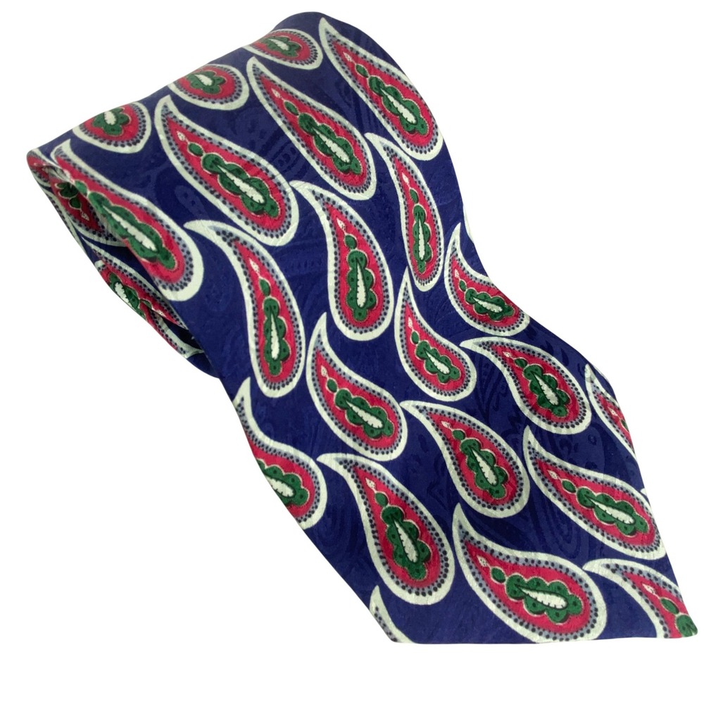 TED LAPIDUS Mens Tie Blue Paisley‎ Silk Classic Wide Dress Italy 4x57.5